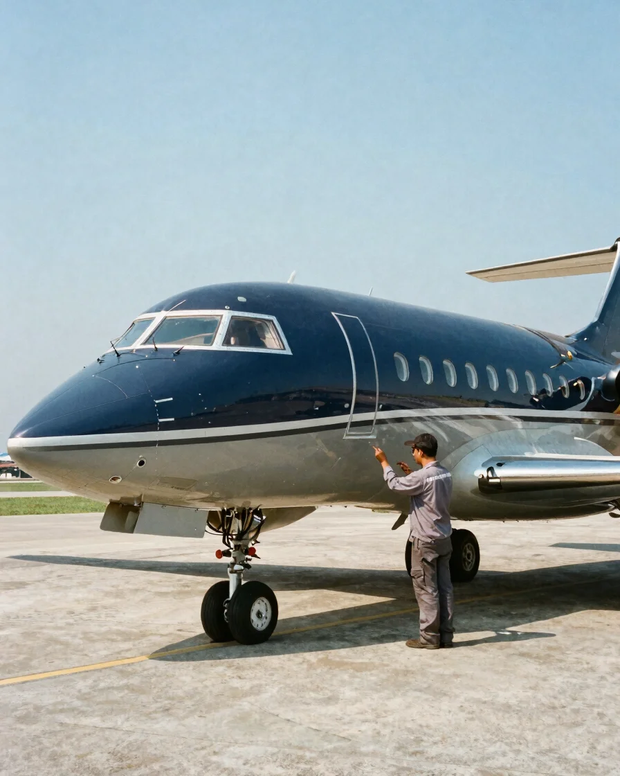 Documentary aviation photograph of a corporate aircraft in a Thai